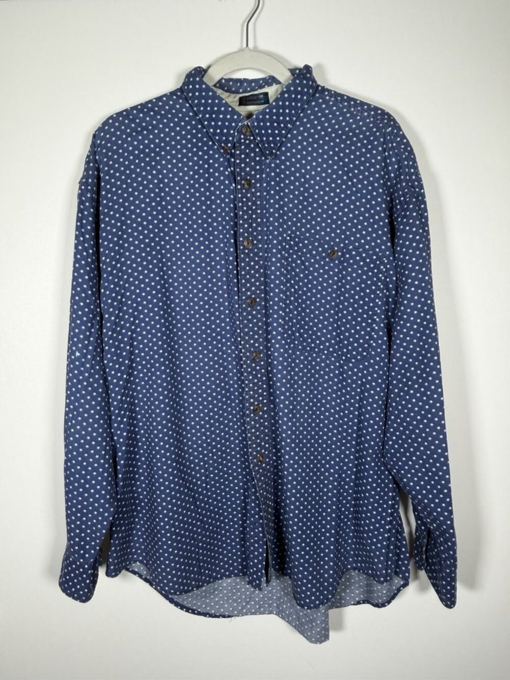Vintage 90s Chaps Ralph Lauren blue white STARS preppy retro button shirt XL
